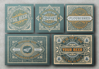 Set of 5 Vintage Labels for Packaging