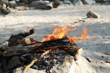Camp fire on the beach