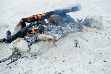 Camp fire on the beach
