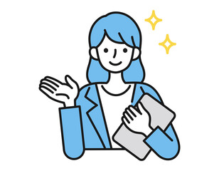 案内・説明をする女性　ビジネスパーソン　白背景にベクターの人物イラスト