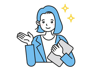 案内・説明をする女性　ビジネスパーソン　白背景にベクターの人物イラスト