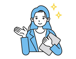 案内・説明をする女性　ビジネスパーソン　白背景にベクターの人物イラスト
