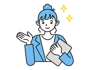 案内・説明をする女性　ビジネスパーソン　白背景にベクターの人物イラスト