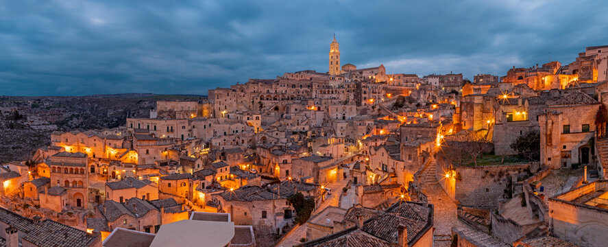 Matera - The cityscape at dusk.