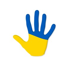 Painted human hand Ukraine flag