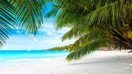 Fototapeta na wymiar Anse Lazio - the most beautiful beach of Seychelles. Praslin, Seychelles