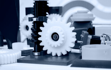 Objects printed on 3d printer made of white plastic close-up. Models created on 3D printer from...