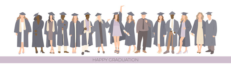 A happy graduation of joyful diverse students. Vector