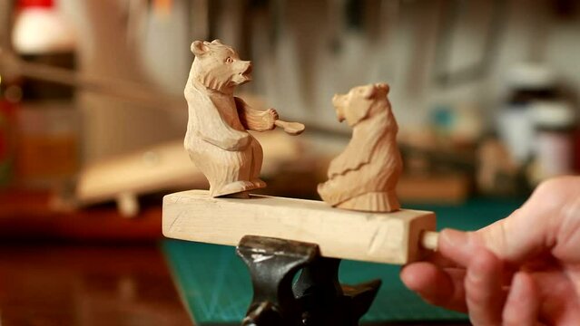 bears traditional wooden carved toy 