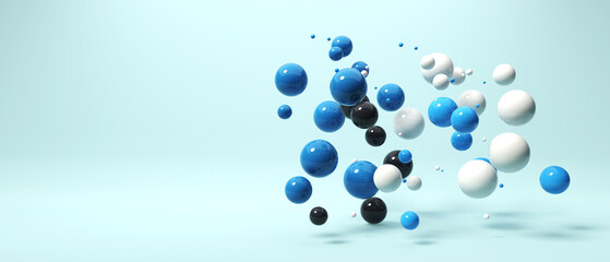 Scattered floating colored spheres on a vibrant background - 3D render