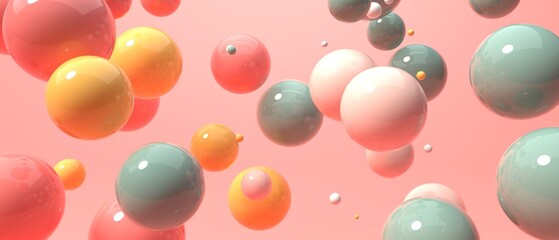 Scattered floating colored spheres on a vibrant background - 3D render