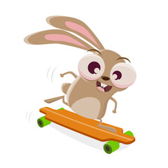 funny cartoon rabbit with skateboard