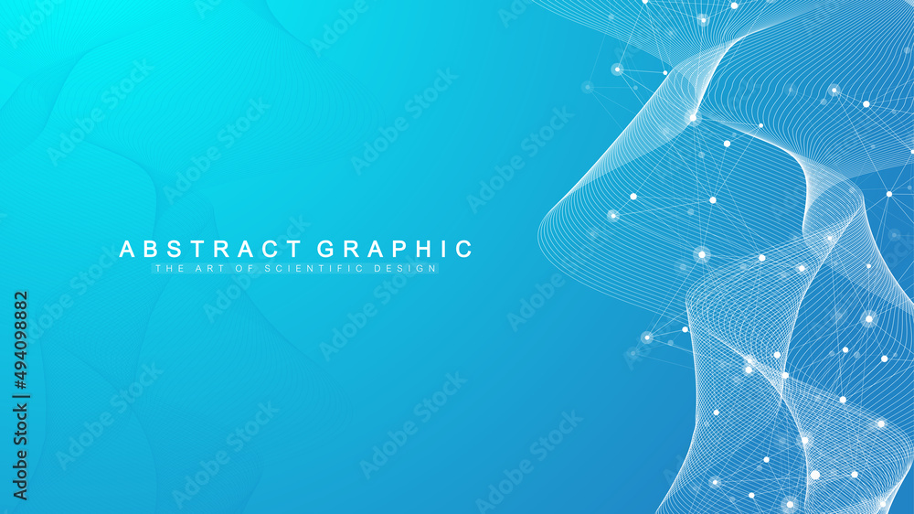 Fototapete Digits abstract background with connected line and dots, wave flow. Digital neural networks. Network and connection background for your presentation. Graphic polygonal background. Vector illustration.