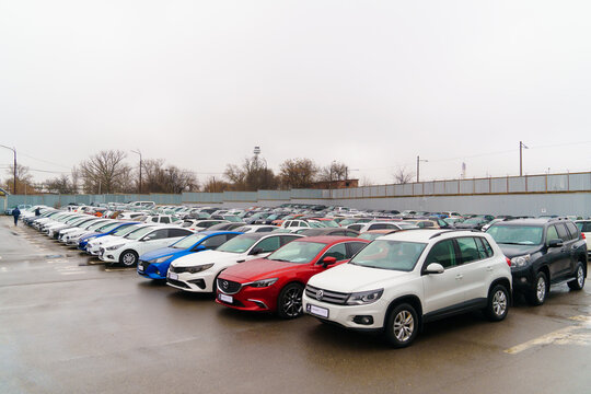 parking of used cars in the open air. profitable sale and purchase of cars.
