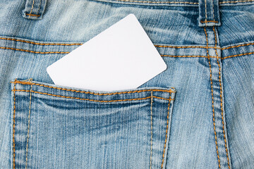 White label, card with information copy space in a jeans pocket, sale and discount concept