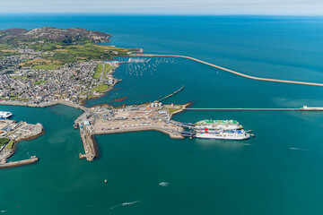 Aerial Views of the port of Holyhead, Anglesey, North Wales - obrazy, fototapety, plakaty