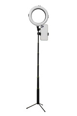 tripod with a lamp for a selfie, on a white background in isolation