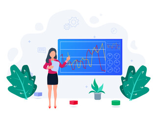 Business woman introduction about business investment graphic. Flat business people illustration.	