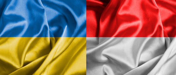 National silk flag of Ukraine and Poland