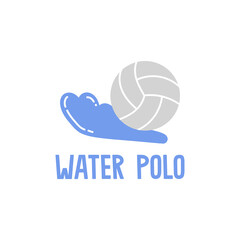 Water polo hand drawn lettering. Vector illustration with water polo ball. Can be used as logo, team emblem, in typographic and web design. Water sports and swimming pool concept.
