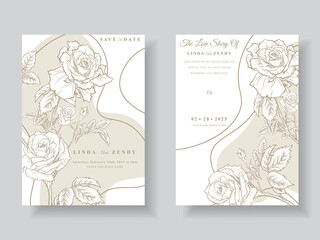 Minimalist wedding invitation with floral line art