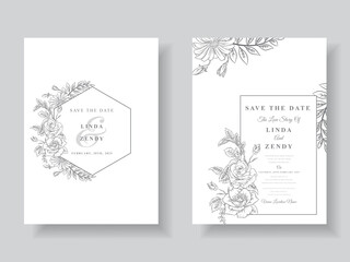 Minimalist wedding invitation with floral line art