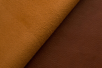brown artificial leather with waves and folds on PVC base