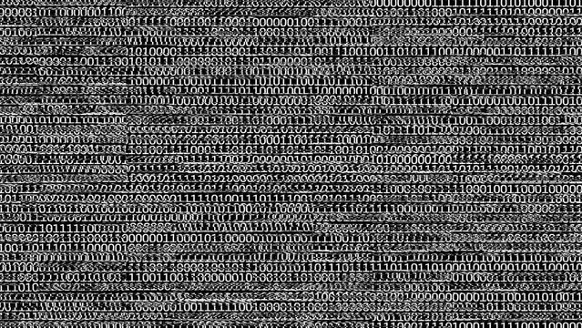 Digital information program code with glitch distortion. Seamless loop animation