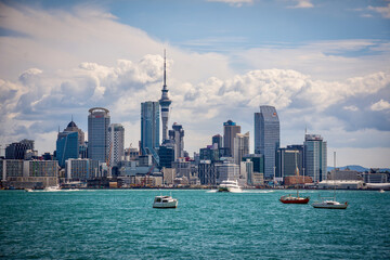 Overlooking the Auckland Skyline on a late summer day across the harbour from Devonport