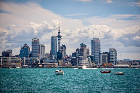 Overlooking The Auckland Skyline On A Late Summer Day Across The Harbour From Devonport