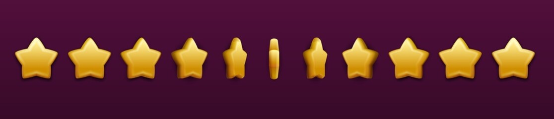 Golden star rotate. Animated game sprite, UI or game interface design vector element. Rating golden glossy stars symbol, mobile game victory reward, achievement or bonus animated icon