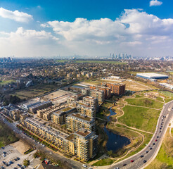 Aerial drone panoramic image of Kidbrooke Village, London
