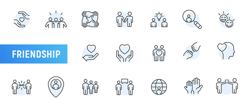 Friendship Hand Support Line Icon. Heart Community Relationship Vector Partnership Social People Together Concept