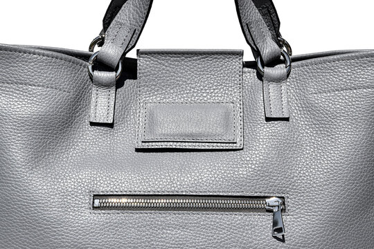 Genuine leather bag close up. Front view of women's tote bag. 
