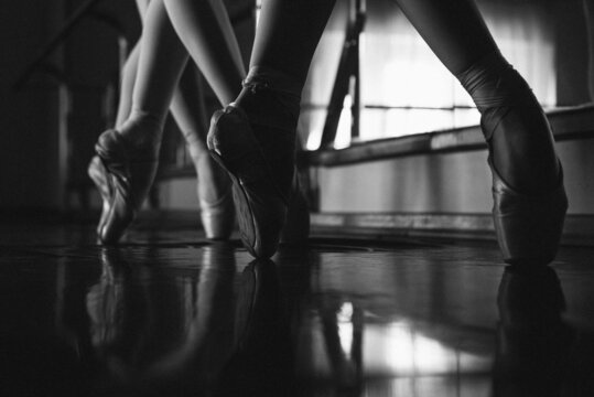 Ballet Dancers In Class Legs Feet Mirror Floor Shoes