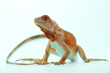 A red iguana (Iguana iguana) with an elegant pose.