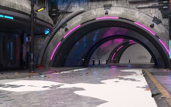 3D-illustration of a cyberpunk city