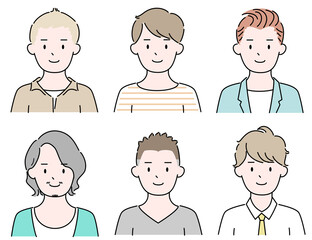 男性　髪型　肖像　顔　シンプル　イラスト素材セット
