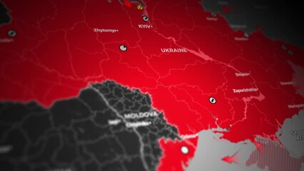 Animation Ukraine war map. Animated map of Russia invasion of Ukraine. Ukrainian and Russian crisis and armed conflict
