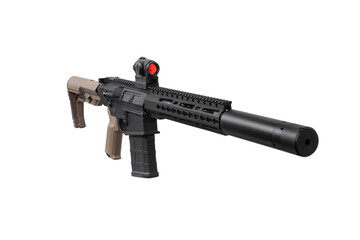 Modern automatic rifle isolated on black background. Weapons for police, special forces and the...