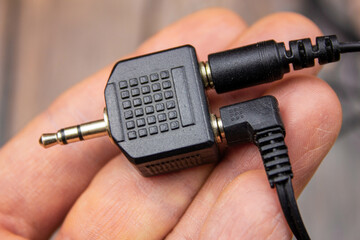 Audio adapter connectors. Adapter for audio equipment. Audio Wires.