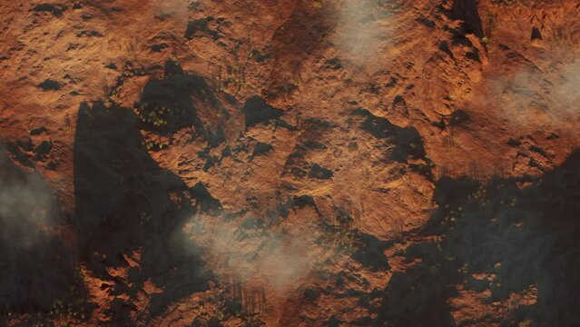 Aerial top down view of  desert landscape. Time lapse sun. 3D Rendering
