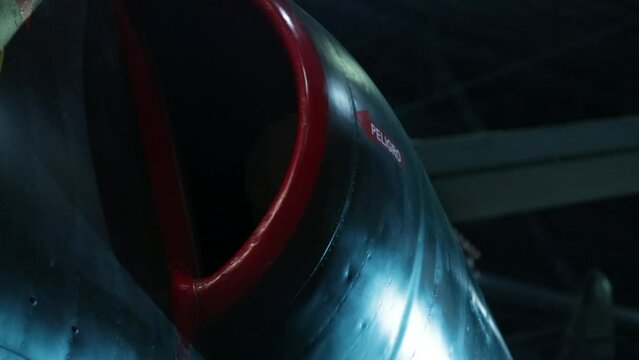 Fighter Jet in Hangar, Warplane inside Hangar showing Entry to Engine Intake Duct. Close Up. 
