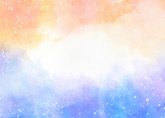 背景に使える水彩風の手描き素材_雪の舞う青とオレンジ