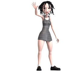 3D-illustration of a cute and funny gothic toon girl