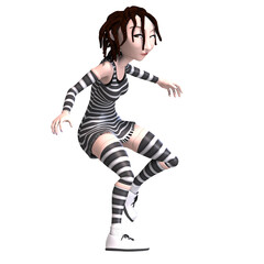 3D-illustration of a cute and funny gothic toon girl