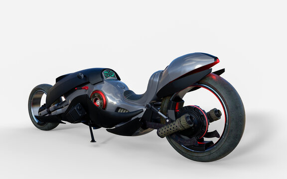 futuristic sci fi motorcycle equipped stylish neon 3d rendering
