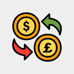 Exchange dollar and pound sterling icon in filled line style about currency, use for website mobile app presentation