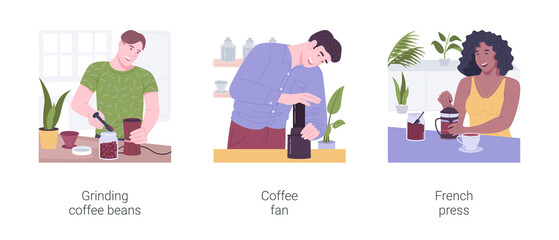 Morning coffee isolated cartoon vector illustrations set.