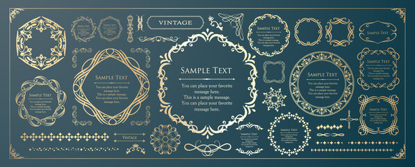 春の植物モチーフのフレームセット。ビンテージフラワー。装飾デザイン。流行りのあしらい